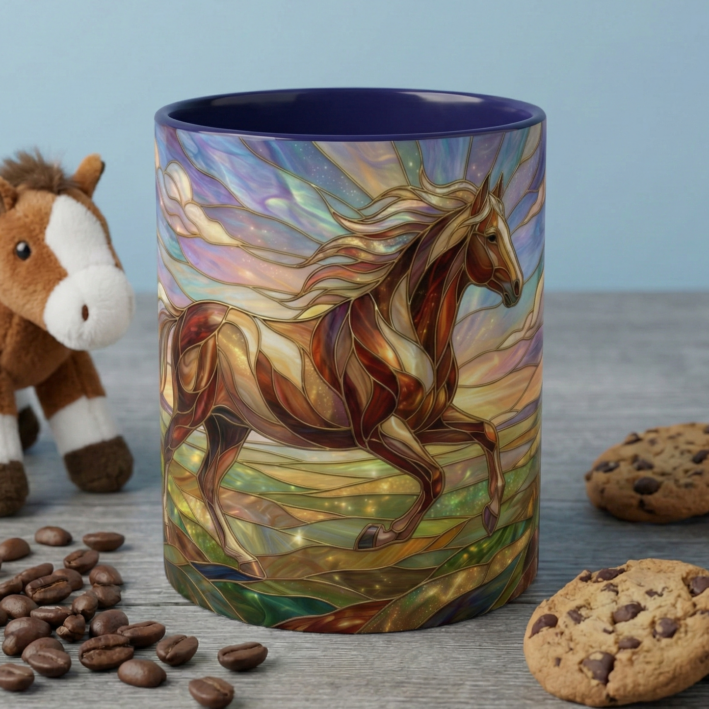 Stained Glass Horse Mug, Horse Coffee Mug, Running Horse Art Cup, Equestrian Gift Mug, Nature Art Mug, Horse Lover Gift