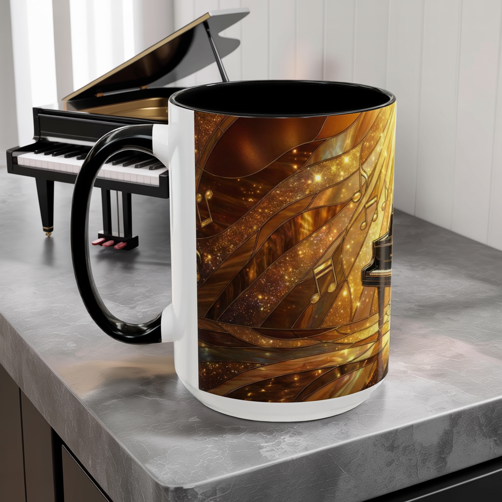 Stained Glass Piano Mug, Grand Piano Coffee Mug, Music Lover Gift Mug, Musician Art Mug, Classical Music Gift, Piano Lover Cup