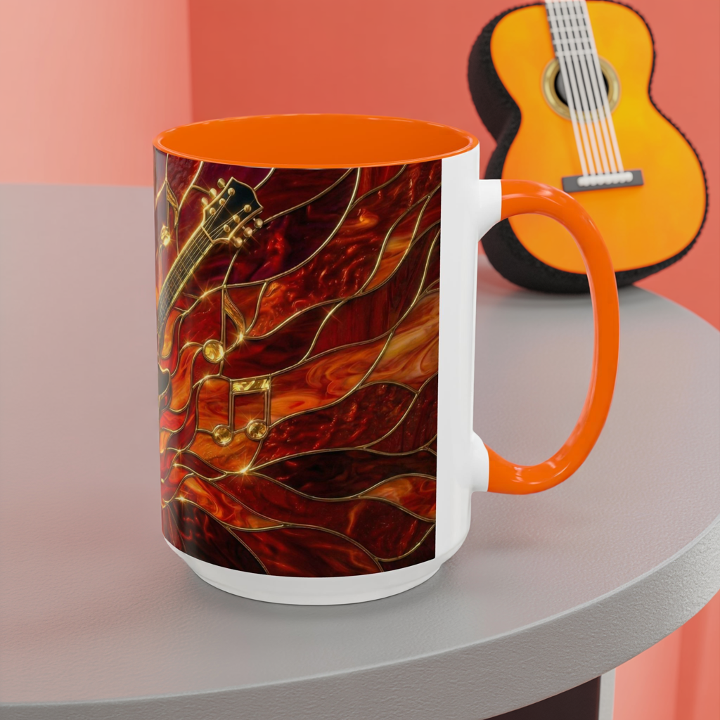 Stained Glass Guitar Mug, Fire Guitar Coffee Mug, Music Lover Gift Mug, Rock Guitar Art Cup, Musician Gift Mug, Guitar Lover Cup