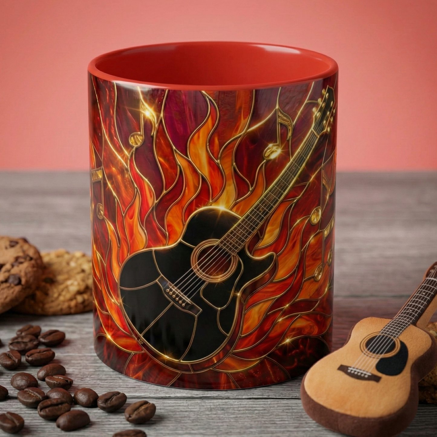 Stained Glass Guitar Mug, Fire Guitar Coffee Mug, Music Lover Gift Mug, Rock Guitar Art Cup, Musician Gift Mug, Guitar Lover Cup