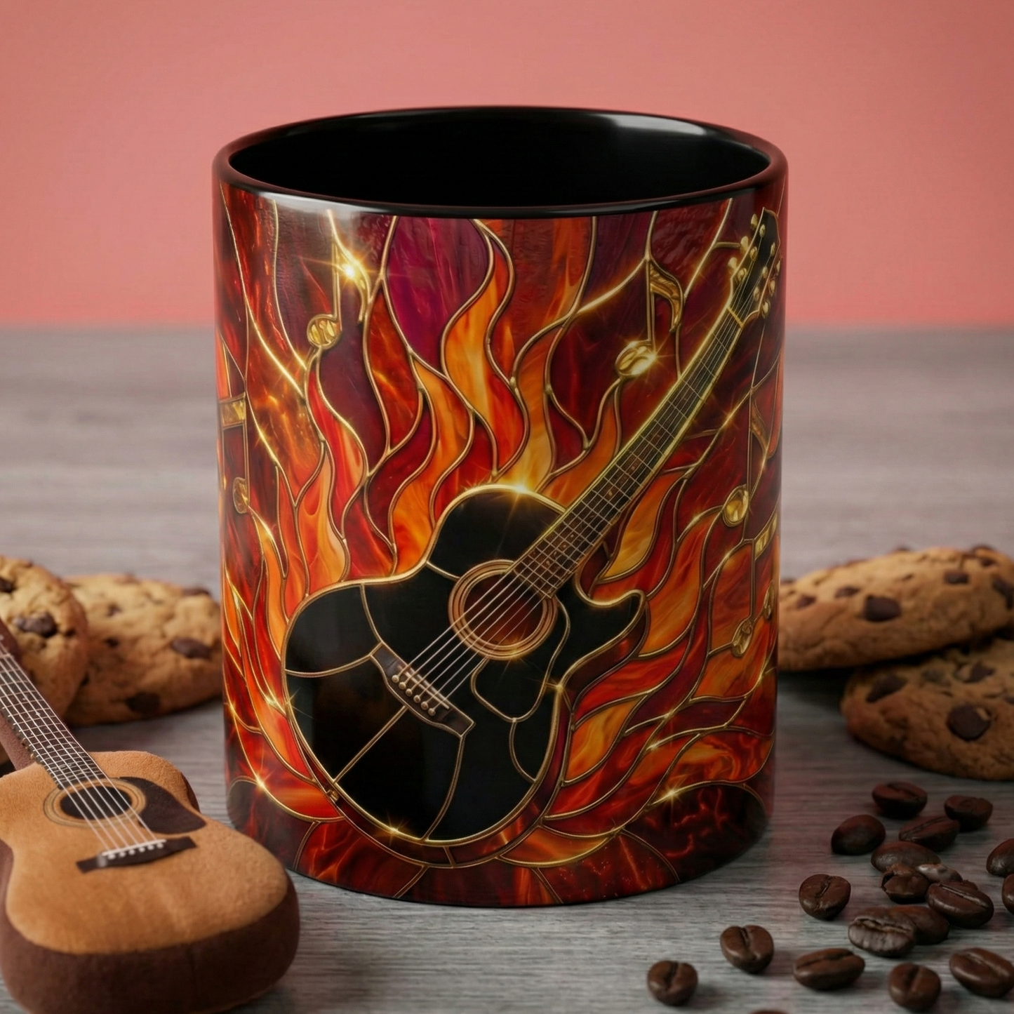 Stained Glass Guitar Mug, Fire Guitar Coffee Mug, Music Lover Gift Mug, Rock Guitar Art Cup, Musician Gift Mug, Guitar Lover Cup