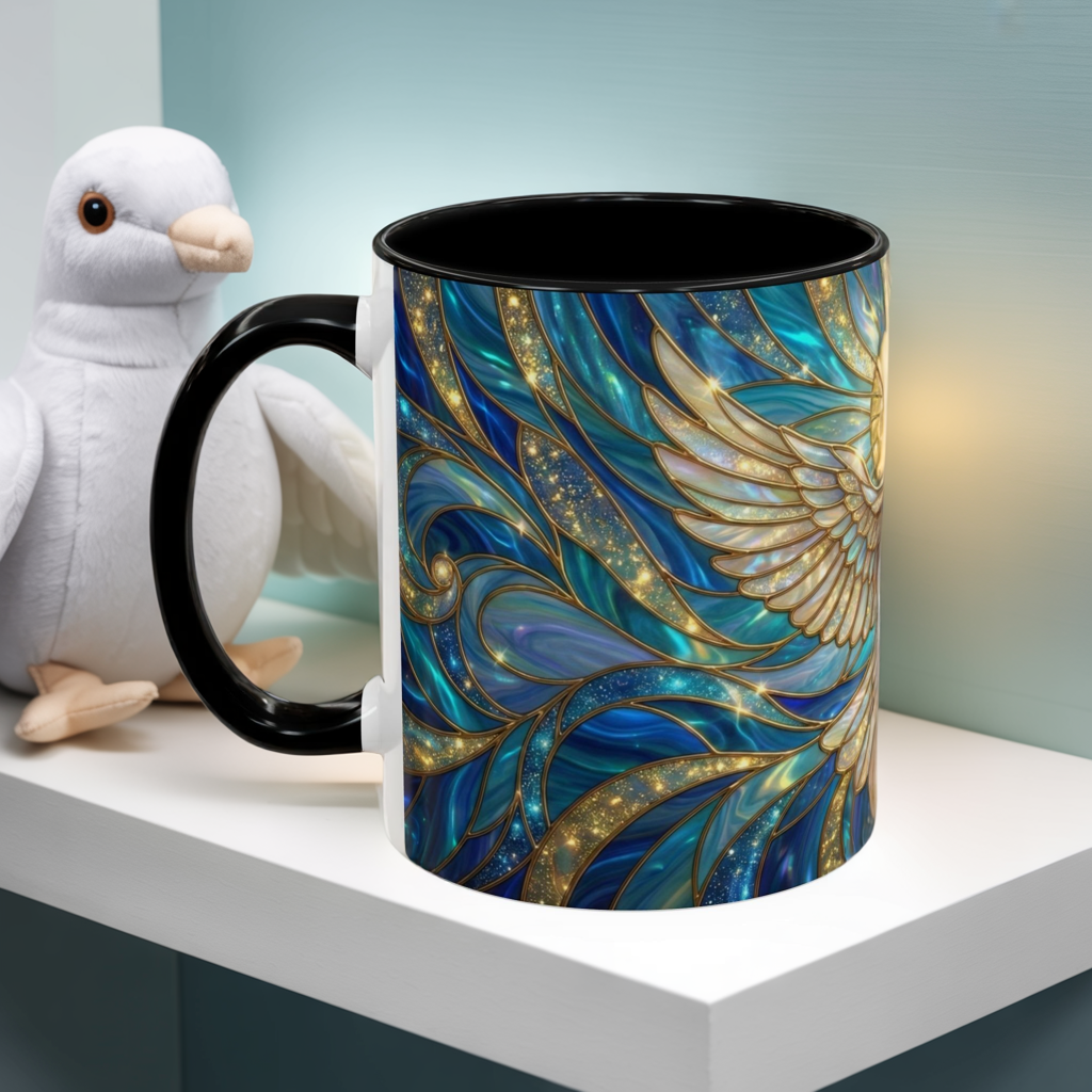 Stained Glass Dove Mug, Peace Dove Coffee Mug, Holy Spirit Dove Cup, Christian Gift Mug, Spiritual Art Mug, Faith Inspired Coffee Cup