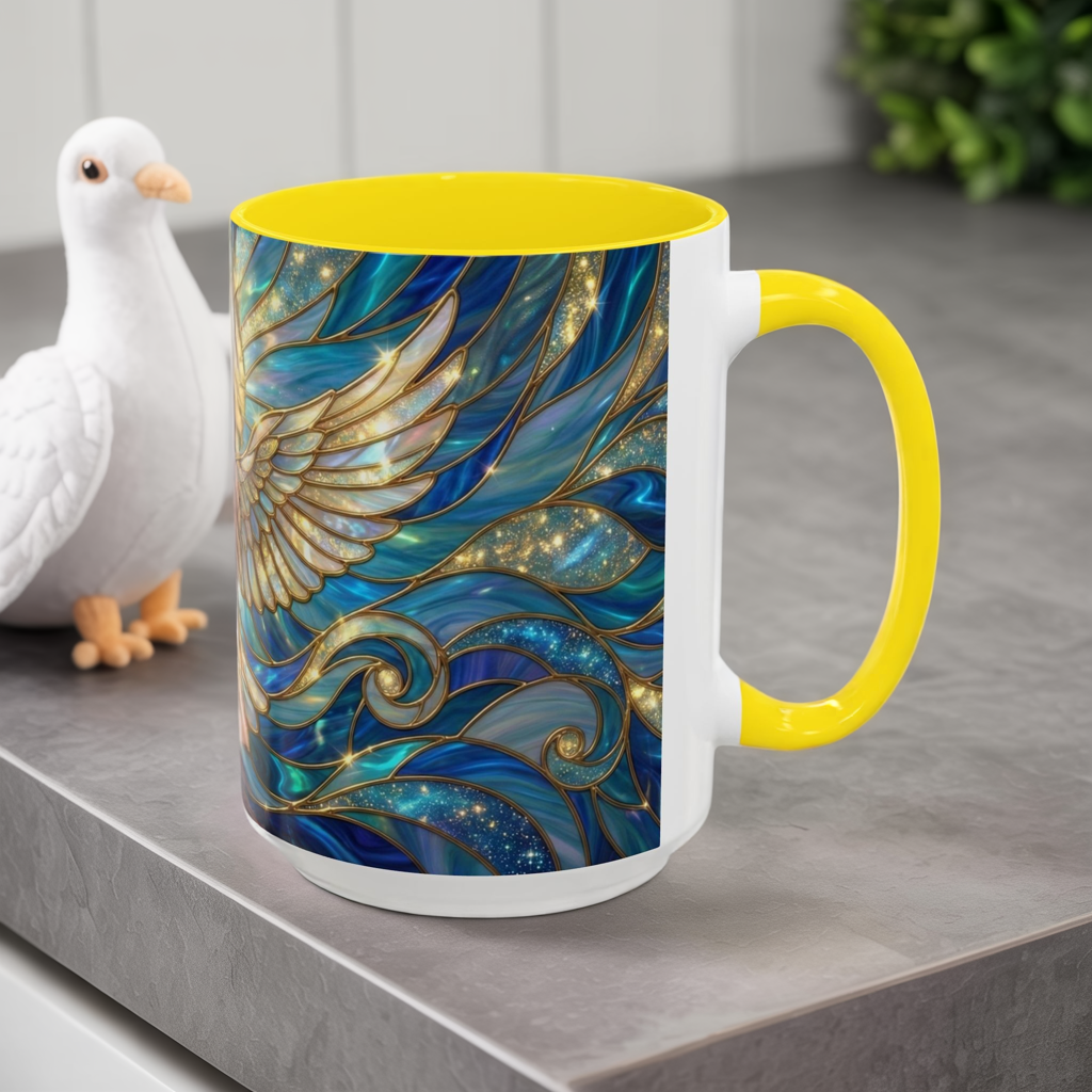 Stained Glass Dove Mug, Peace Dove Coffee Mug, Holy Spirit Dove Cup, Christian Gift Mug, Spiritual Art Mug, Faith Inspired Coffee Cup