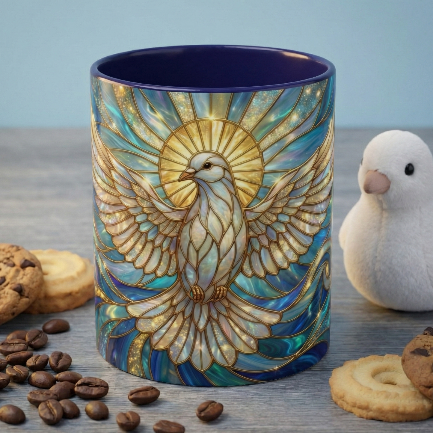 Stained Glass Dove Mug, Peace Dove Coffee Mug, Holy Spirit Dove Cup, Christian Gift Mug, Spiritual Art Mug, Faith Inspired Coffee Cup