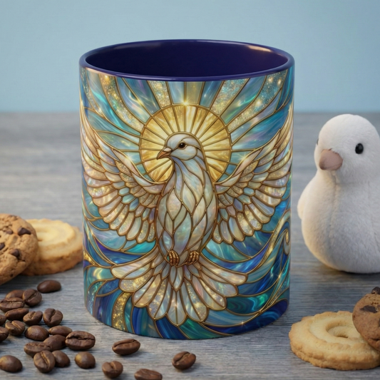 Stained Glass Dove Mug, Peace Dove Coffee Mug, Holy Spirit Dove Cup, Christian Gift Mug, Spiritual Art Mug, Faith Inspired Coffee Cup
