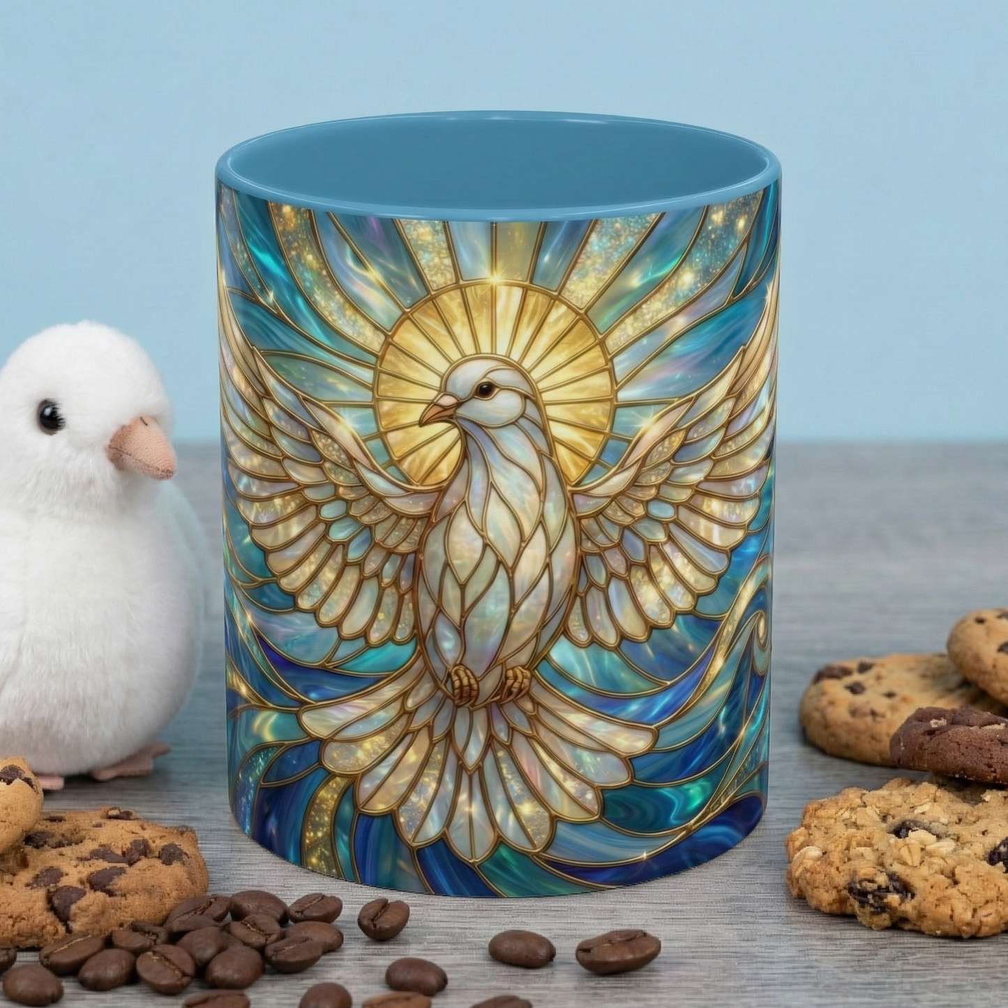 Stained Glass Dove Mug, Peace Dove Coffee Mug, Holy Spirit Dove Cup, Christian Gift Mug, Spiritual Art Mug, Faith Inspired Coffee Cup