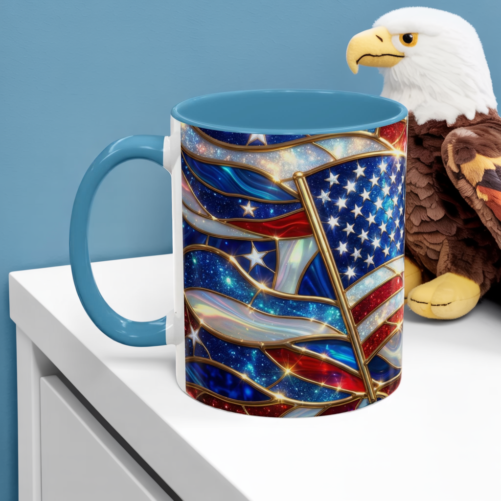 American Flag Mug, Stained Glass Flag Coffee Mug, Patriotic Mug, USA Flag Cup, Fourth Of July Gift, Veterans Gift Mug