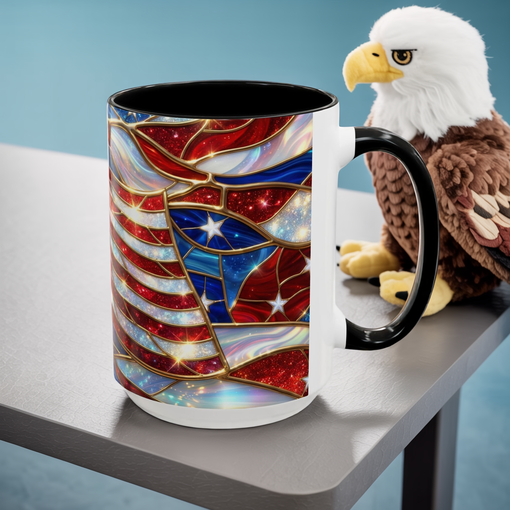 American Flag Mug, Stained Glass Flag Coffee Mug, Patriotic Mug, USA Flag Cup, Fourth Of July Gift, Veterans Gift Mug