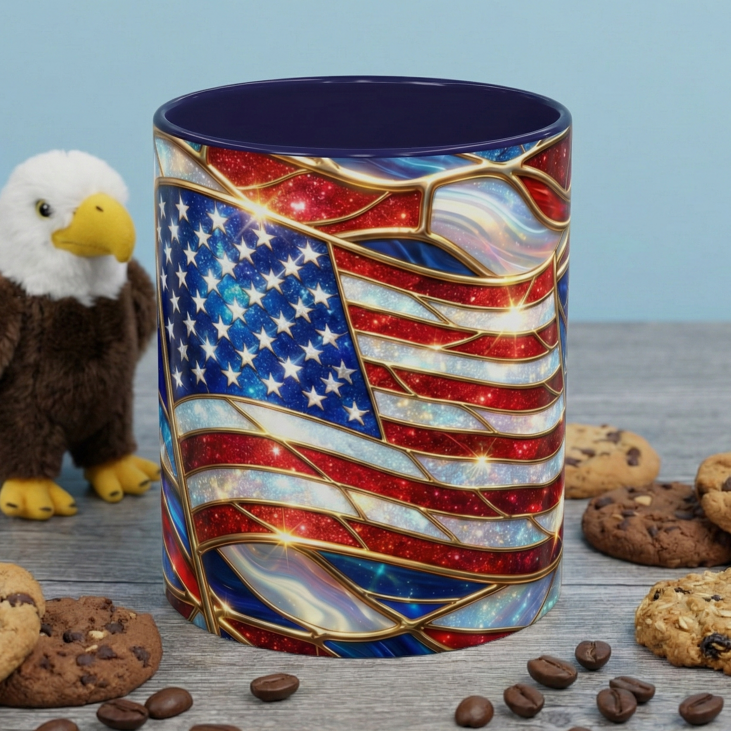 American Flag Mug, Stained Glass Flag Coffee Mug, Patriotic Mug, USA Flag Cup, Fourth Of July Gift, Veterans Gift Mug