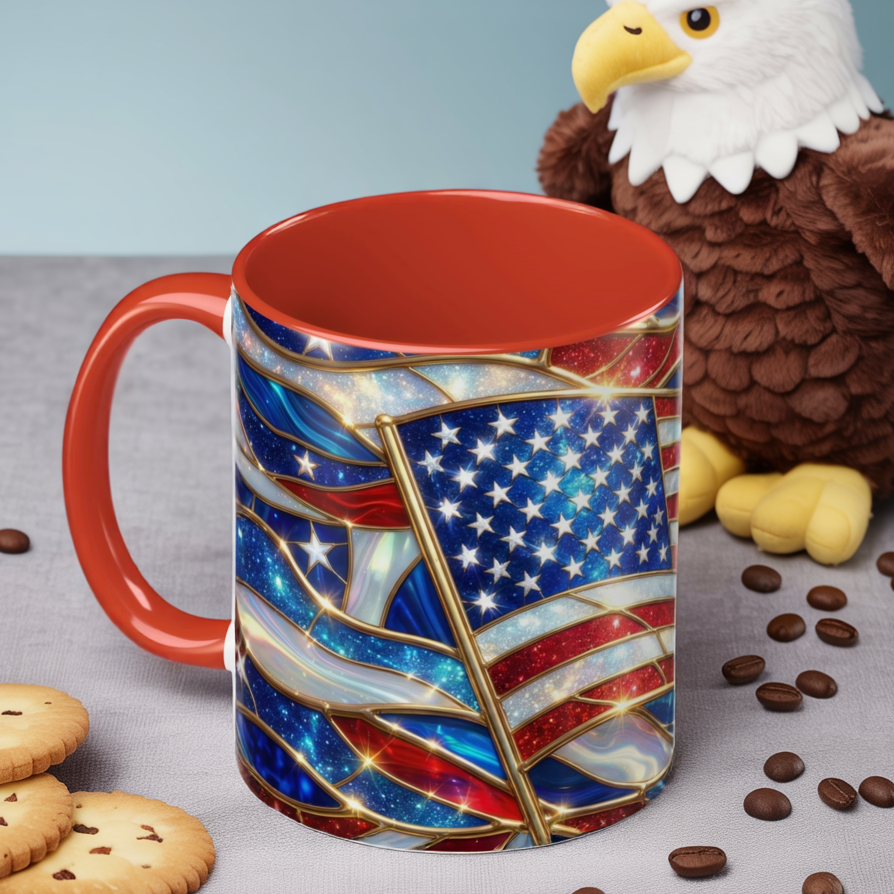 American Flag Mug, Stained Glass Flag Coffee Mug, Patriotic Mug, USA Flag Cup, Fourth Of July Gift, Veterans Gift Mug