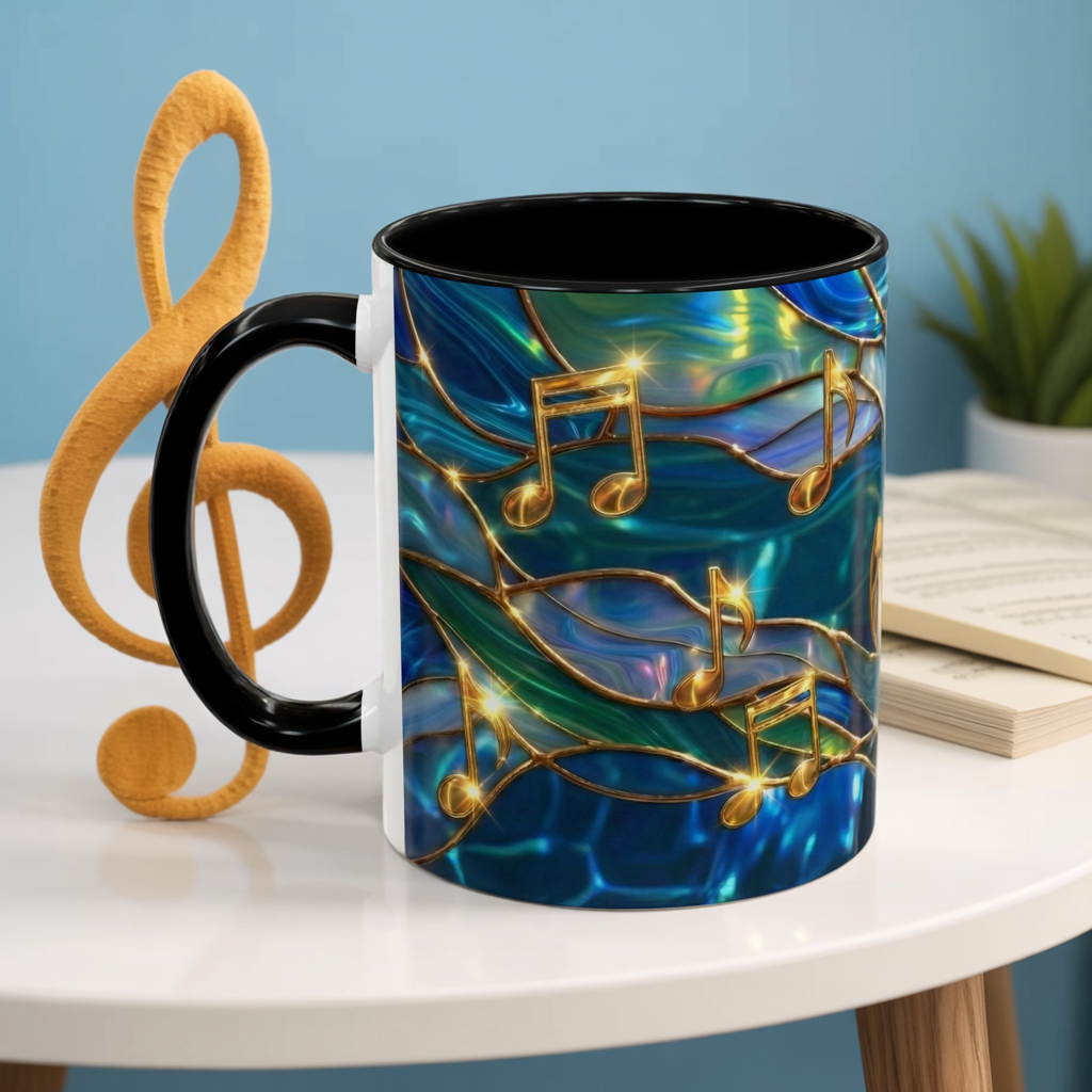 Music Notes Mug, Stained Glass Music Coffee Mug, Musical Gift Mug, Music Lover Cup, Music Teacher Gift, Artistic Coffee Mug