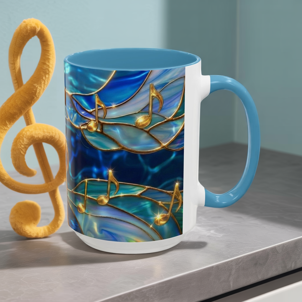 Music Notes Mug, Stained Glass Music Coffee Mug, Musical Gift Mug, Music Lover Cup, Music Teacher Gift, Artistic Coffee Mug