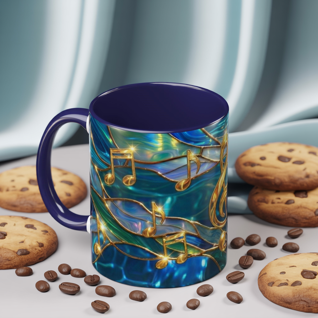 Music Notes Mug, Stained Glass Music Coffee Mug, Musical Gift Mug, Music Lover Cup, Music Teacher Gift, Artistic Coffee Mug