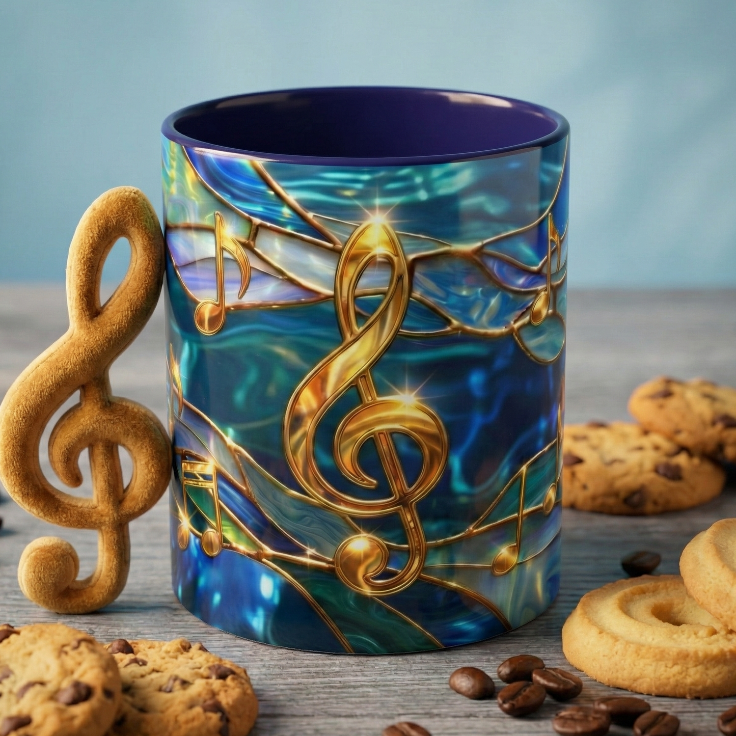 Music Notes Mug, Stained Glass Music Coffee Mug, Musical Gift Mug, Music Lover Cup, Music Teacher Gift, Artistic Coffee Mug