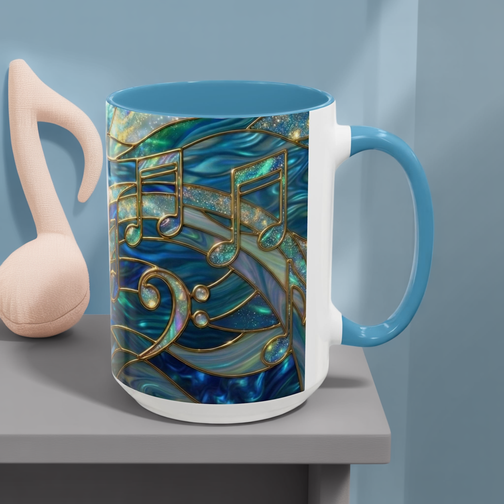 Music Notes Mug, Music Lover Coffee Cup, Stained Glass Music Mug, Musician Gift, Piano Teacher Mug, Aesthetic Music Cup