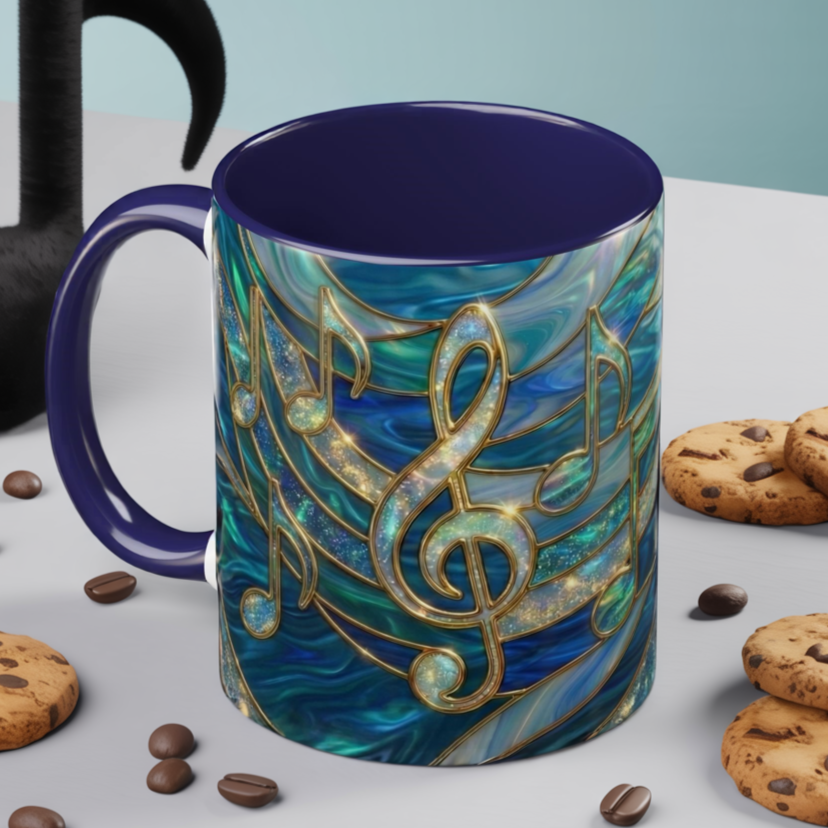 Music Notes Mug, Music Lover Coffee Cup, Stained Glass Music Mug, Musician Gift, Piano Teacher Mug, Aesthetic Music Cup