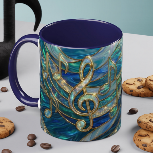 Music Notes Mug, Music Lover Coffee Cup, Stained Glass Music Mug, Musician Gift, Piano Teacher Mug, Aesthetic Music Cup