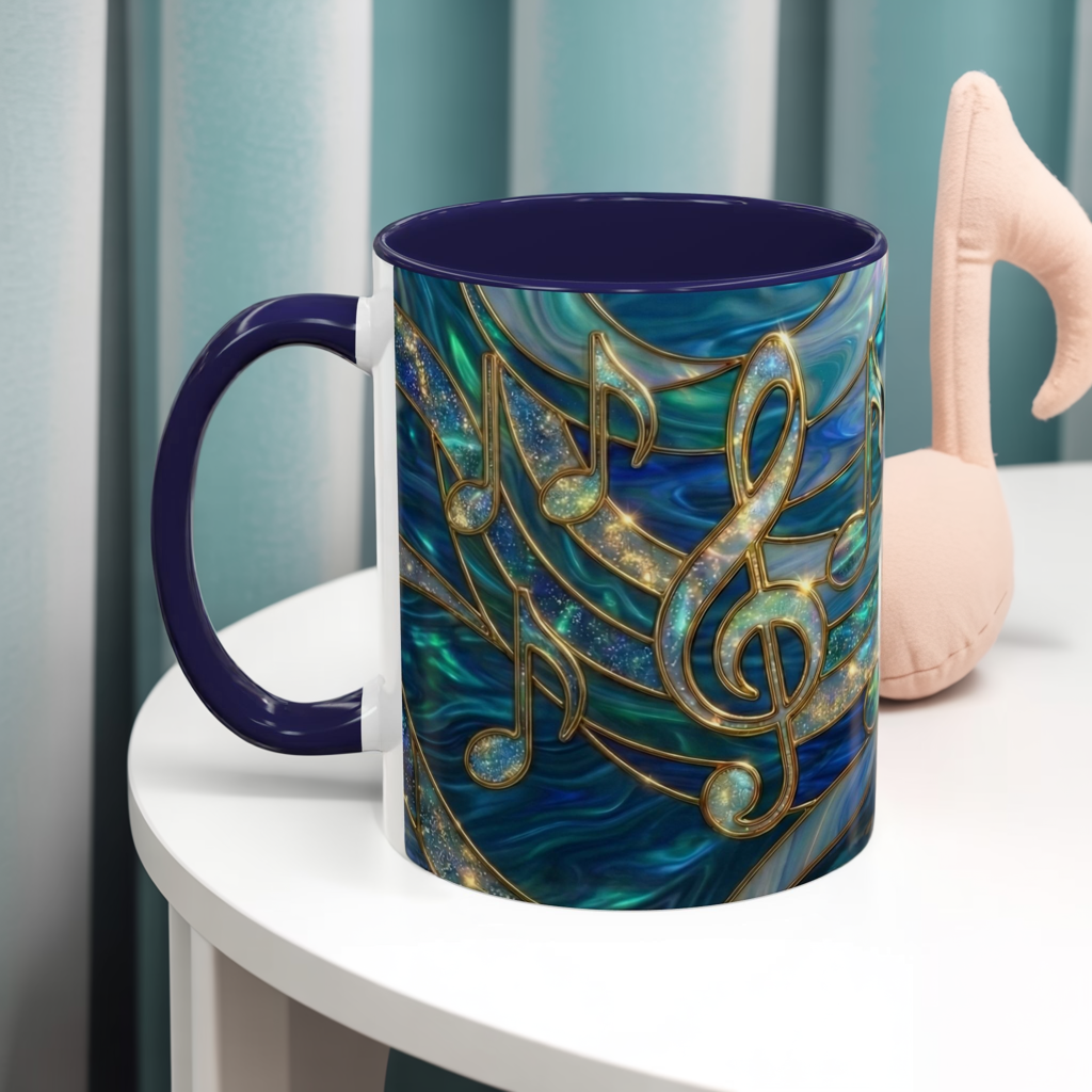 Music Notes Mug, Music Lover Coffee Cup, Stained Glass Music Mug, Musician Gift, Piano Teacher Mug, Aesthetic Music Cup