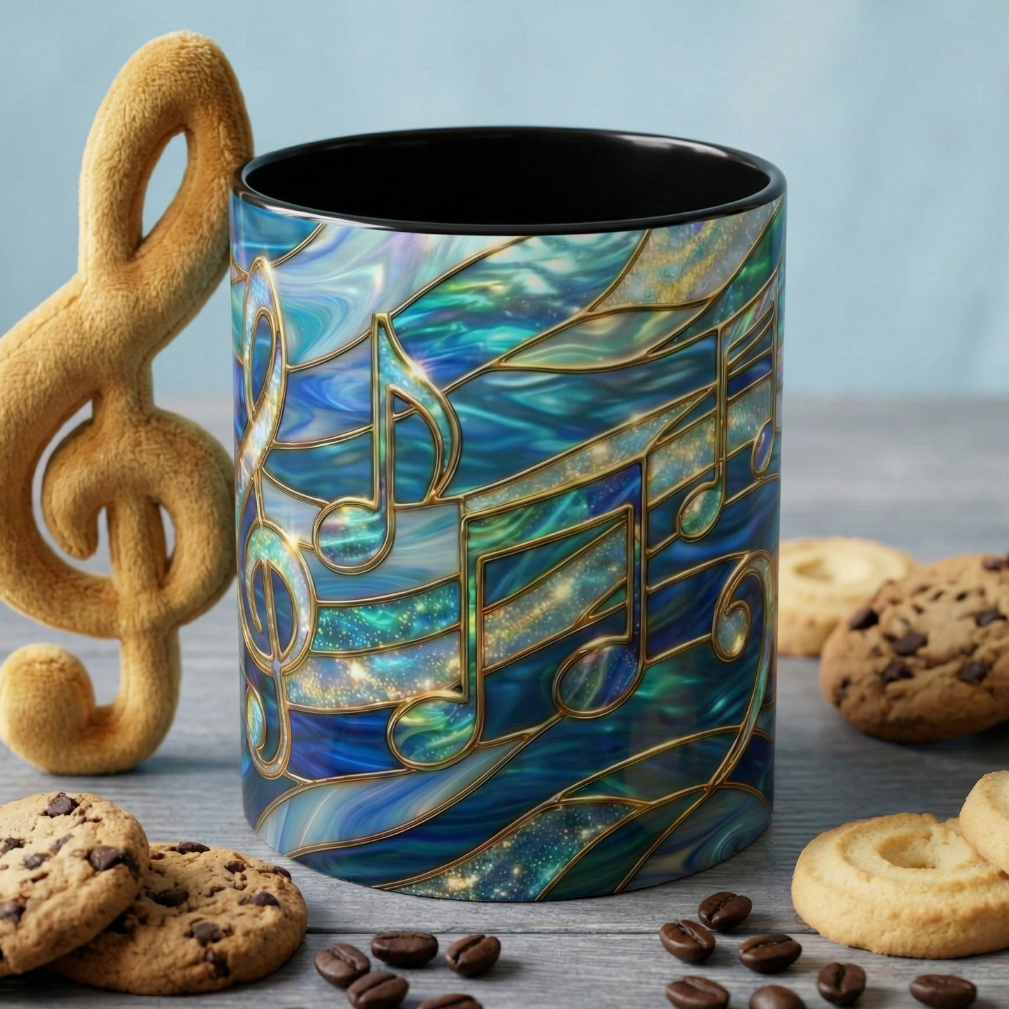 Music Notes Mug, Music Lover Coffee Cup, Stained Glass Music Mug, Musician Gift, Piano Teacher Mug, Aesthetic Music Cup