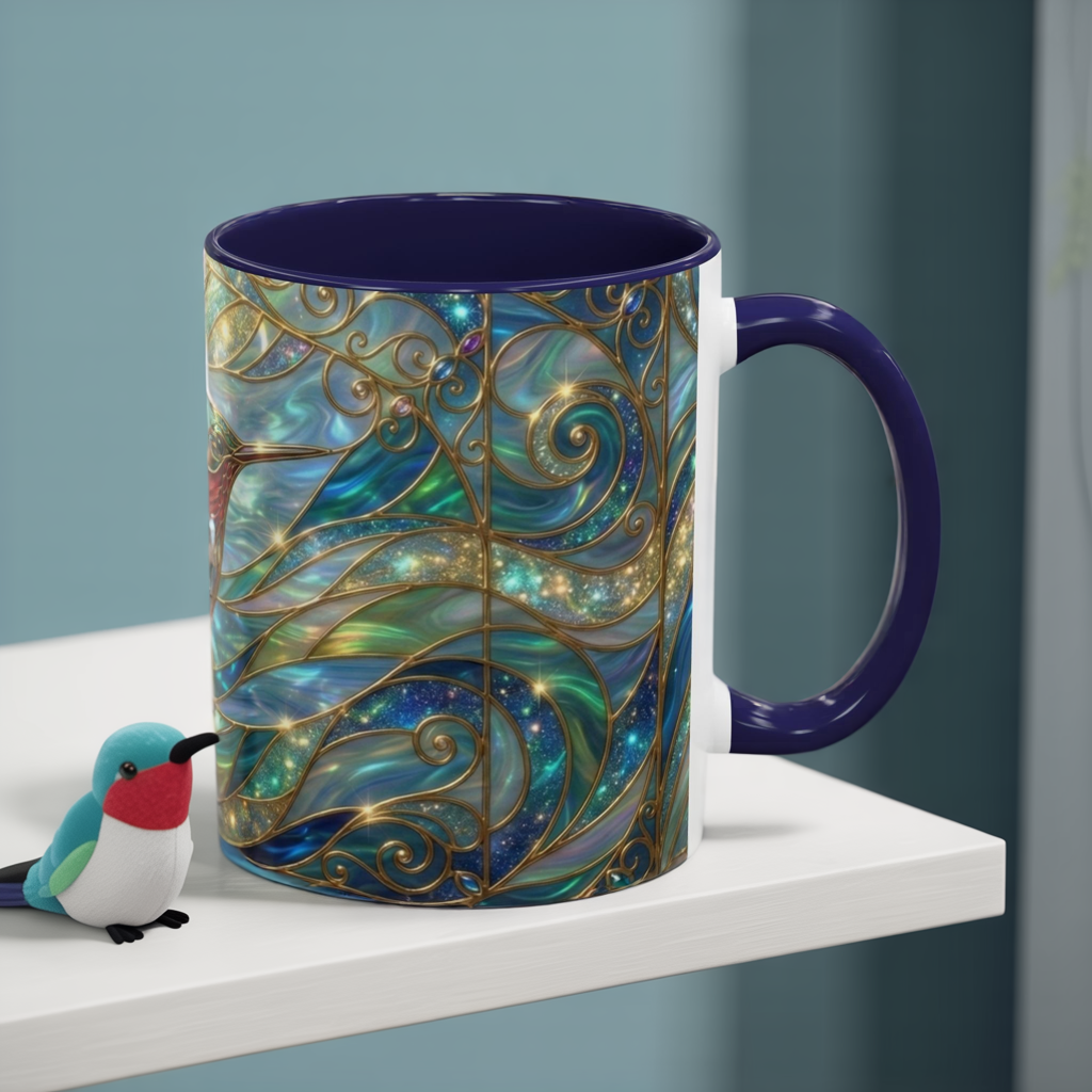 Hummingbird Stained Glass Mug, Colorful Art Coffee Mug, Bird Lover Gift, Nature Inspired Ceramic Mug, Tea Cup