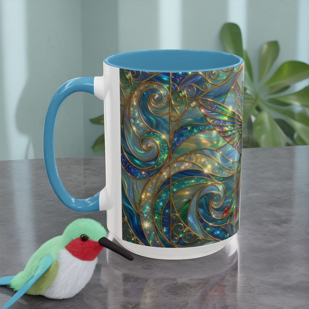 Hummingbird Stained Glass Mug, Colorful Art Coffee Mug, Bird Lover Gift, Nature Inspired Ceramic Mug, Tea Cup