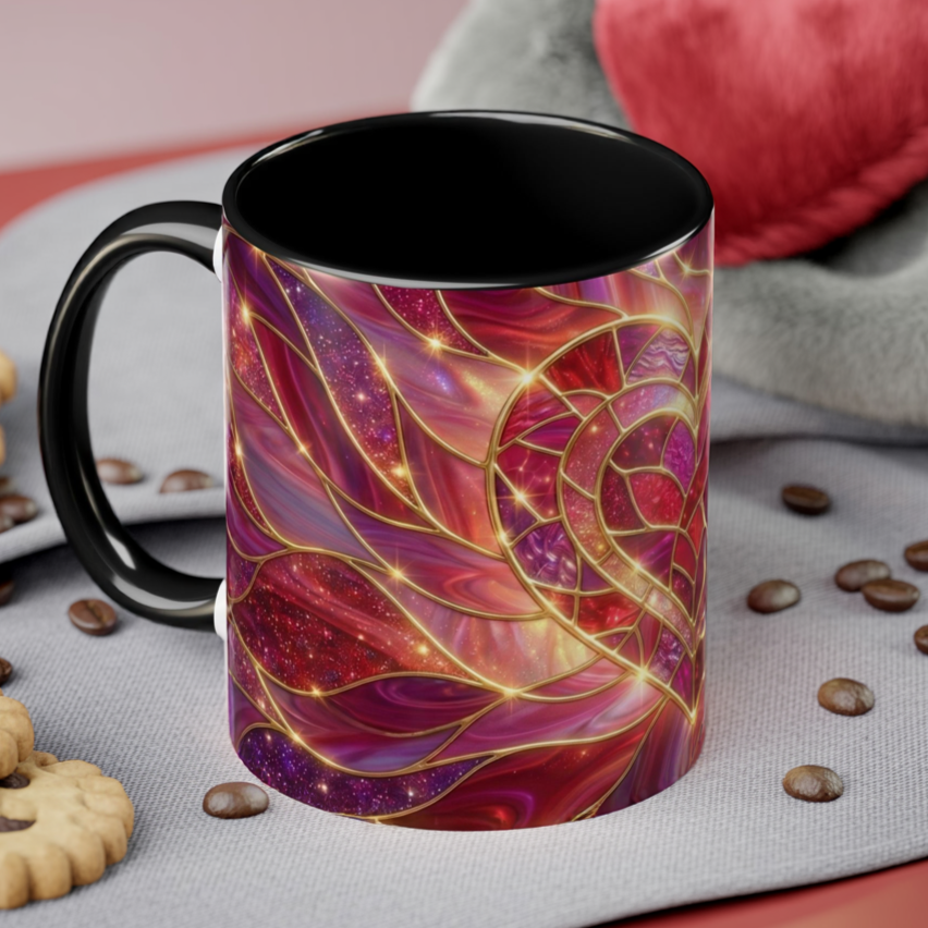 Stained Glass Heart Mug, Valentine Coffee Mug, Romantic Love Mug, Pink Red Ceramic Cup, Gift For Her, Anniversary Gift Mug