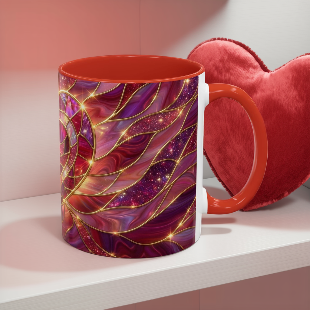 Stained Glass Heart Mug, Valentine Coffee Mug, Romantic Love Mug, Pink Red Ceramic Cup, Gift For Her, Anniversary Gift Mug