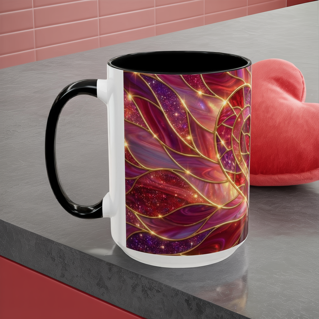 Stained Glass Heart Mug, Valentine Coffee Mug, Romantic Love Mug, Pink Red Ceramic Cup, Gift For Her, Anniversary Gift Mug