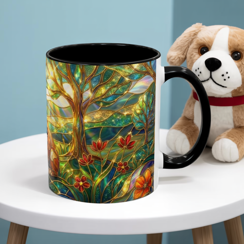 Stained Glass French Bulldog Mug, Frenchie Dog Coffee Mug, Dog Lover Gift Cup, Colorful Art Nouveau Dog Mug, Pet Lover Gift