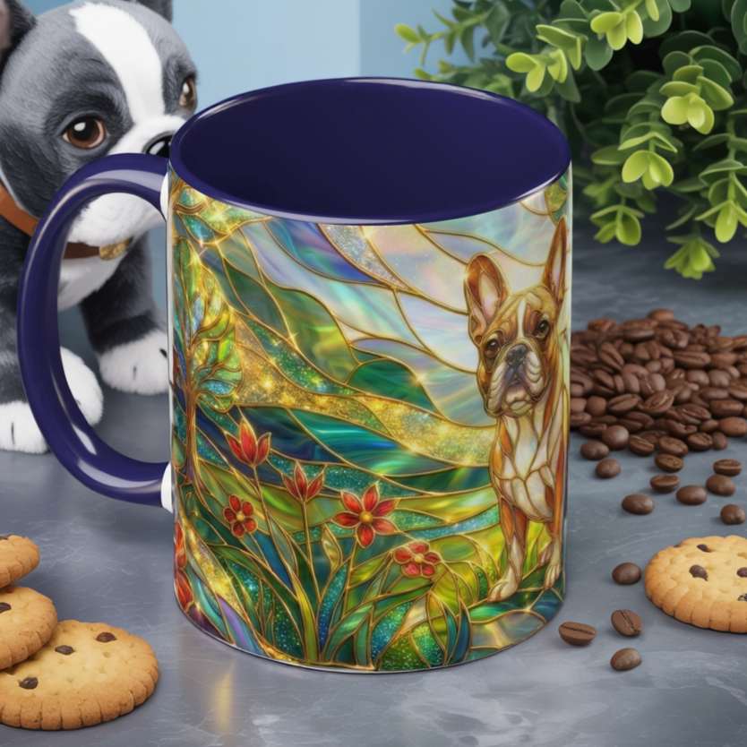 Stained Glass French Bulldog Mug, Frenchie Dog Coffee Mug, Dog Lover Gift Cup, Colorful Art Nouveau Dog Mug, Pet Lover Gift