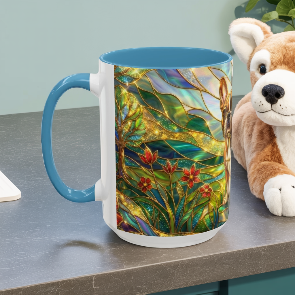 Stained Glass French Bulldog Mug, Frenchie Dog Coffee Mug, Dog Lover Gift Cup, Colorful Art Nouveau Dog Mug, Pet Lover Gift