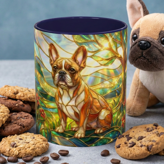 Stained Glass French Bulldog Mug, Frenchie Dog Coffee Mug, Dog Lover Gift Cup, Colorful Art Nouveau Dog Mug, Pet Lover Gift