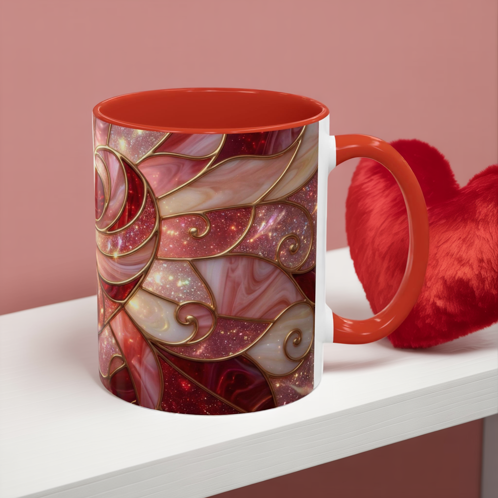 Stained Glass Heart Mug, Valentine Coffee Mug, Romantic Love Cup, Pink Red Ceramic Mug, Gift For Her, Anniversary Gift