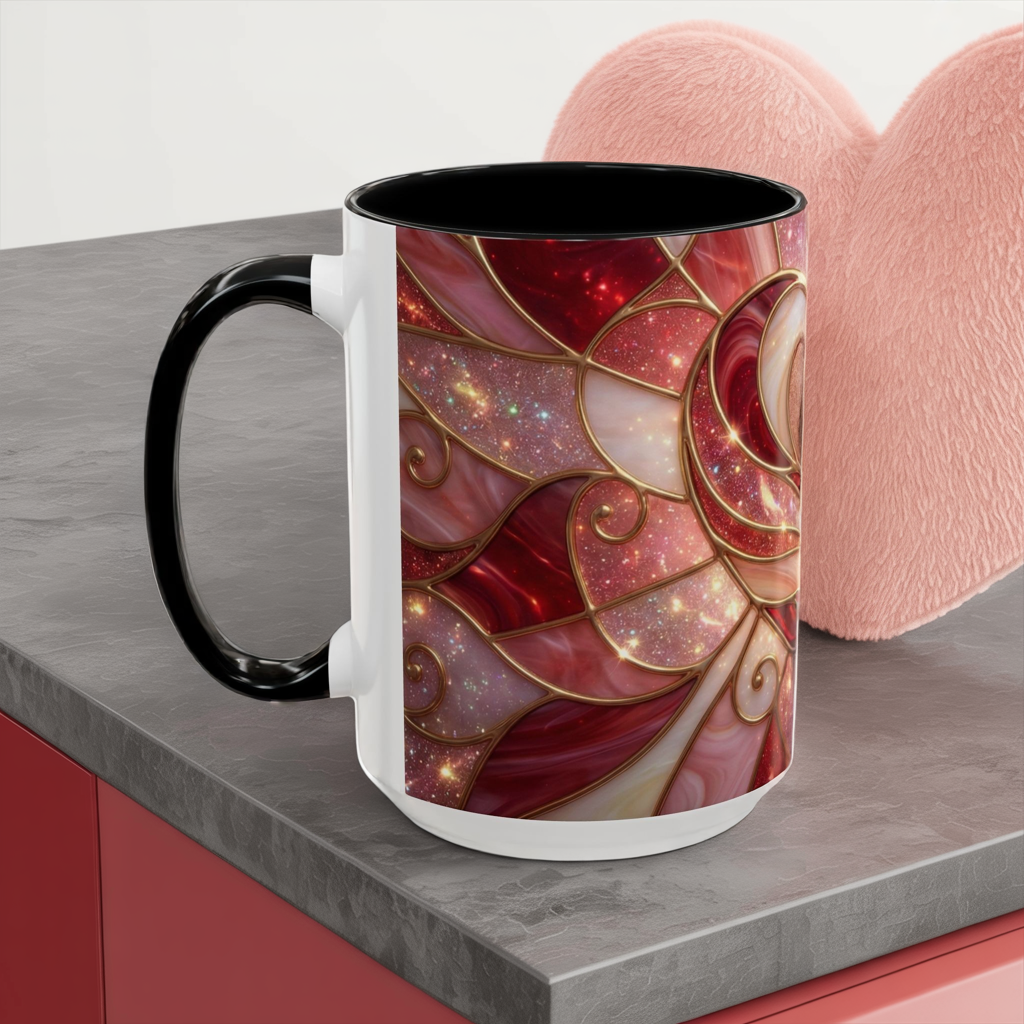 Stained Glass Heart Mug, Valentine Coffee Mug, Romantic Love Cup, Pink Red Ceramic Mug, Gift For Her, Anniversary Gift