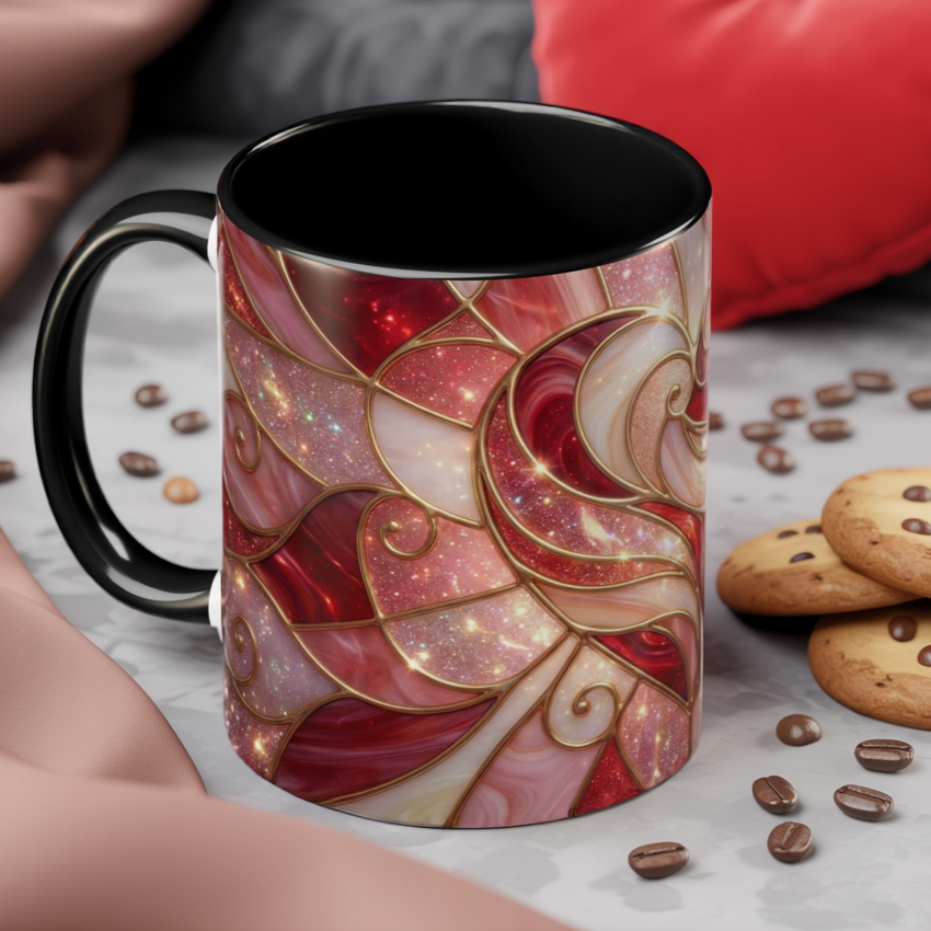Stained Glass Heart Mug, Valentine Coffee Mug, Romantic Love Cup, Pink Red Ceramic Mug, Gift For Her, Anniversary Gift