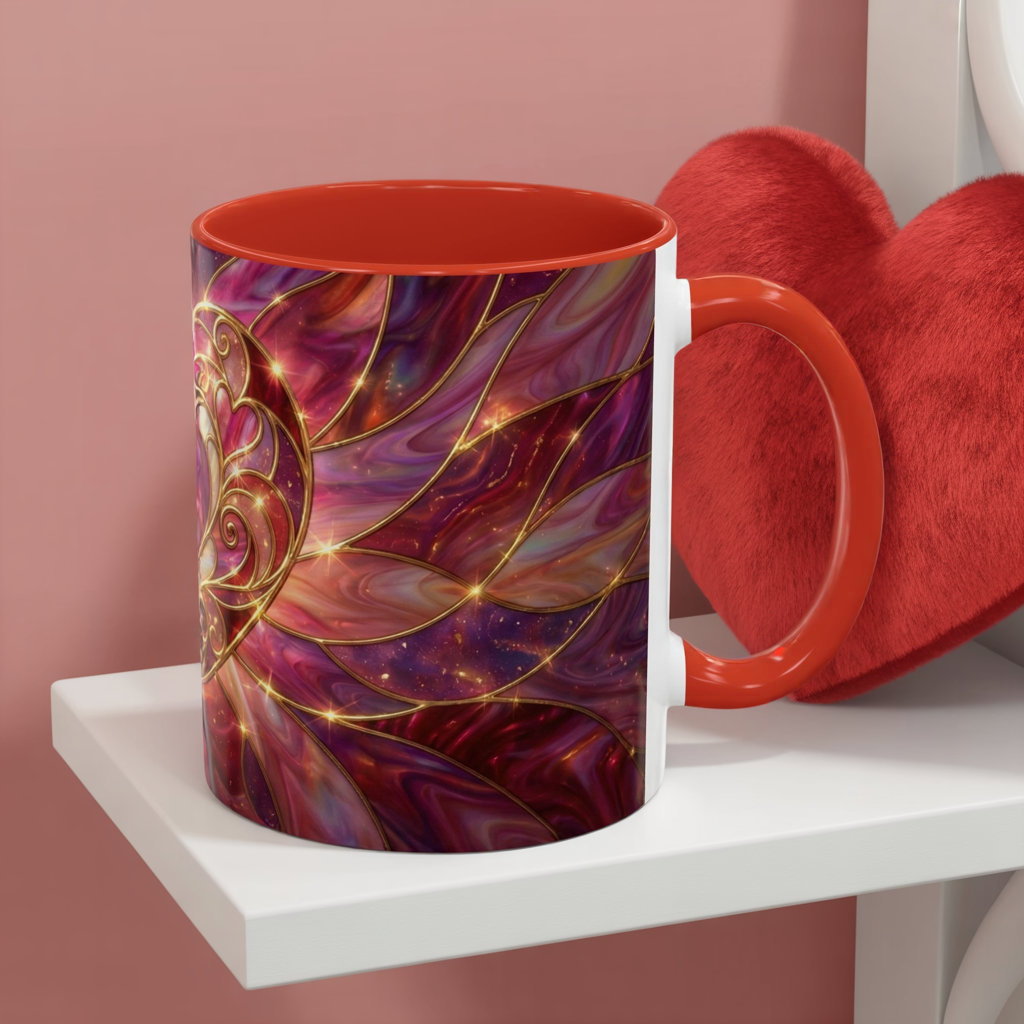 Stained Glass Heart Mug, Romantic Coffee Mug, Valentine Gift Mug, Love Heart Cup, Pink Aesthetic Mug, Anniversary Gift For Her
