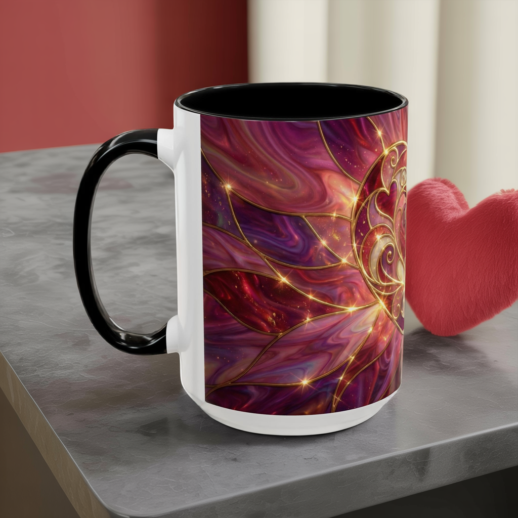 Stained Glass Heart Mug, Romantic Coffee Mug, Valentine Gift Mug, Love Heart Cup, Pink Aesthetic Mug, Anniversary Gift For Her