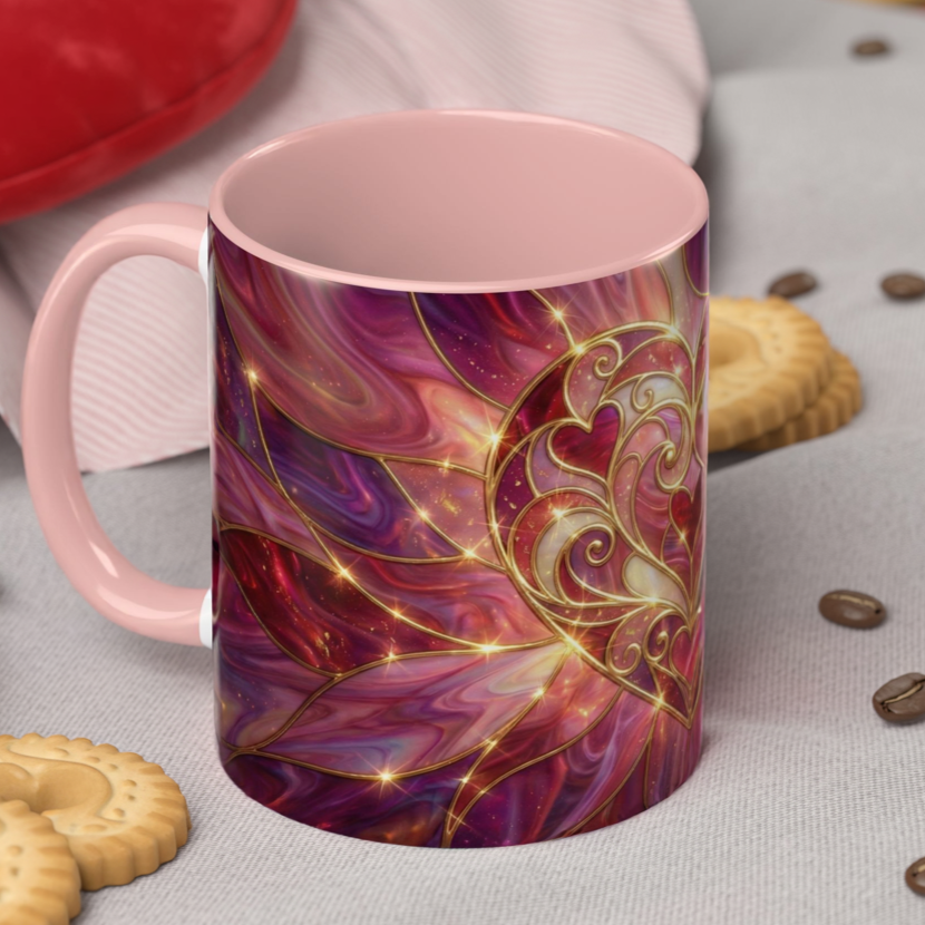 Stained Glass Heart Mug, Romantic Coffee Mug, Valentine Gift Mug, Love Heart Cup, Pink Aesthetic Mug, Anniversary Gift For Her