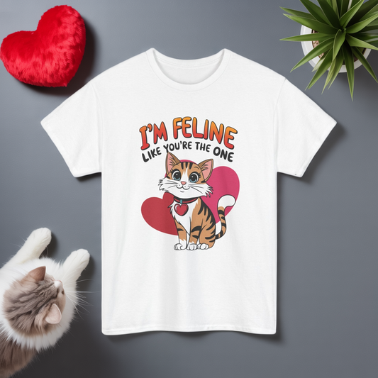 I’m Feline Like You’re The One Shirt, Cute Cat Valentine Tee, Funny Cat Love Graphic TShirt, Romantic Gift For Her Him, Cat Pun Shirt