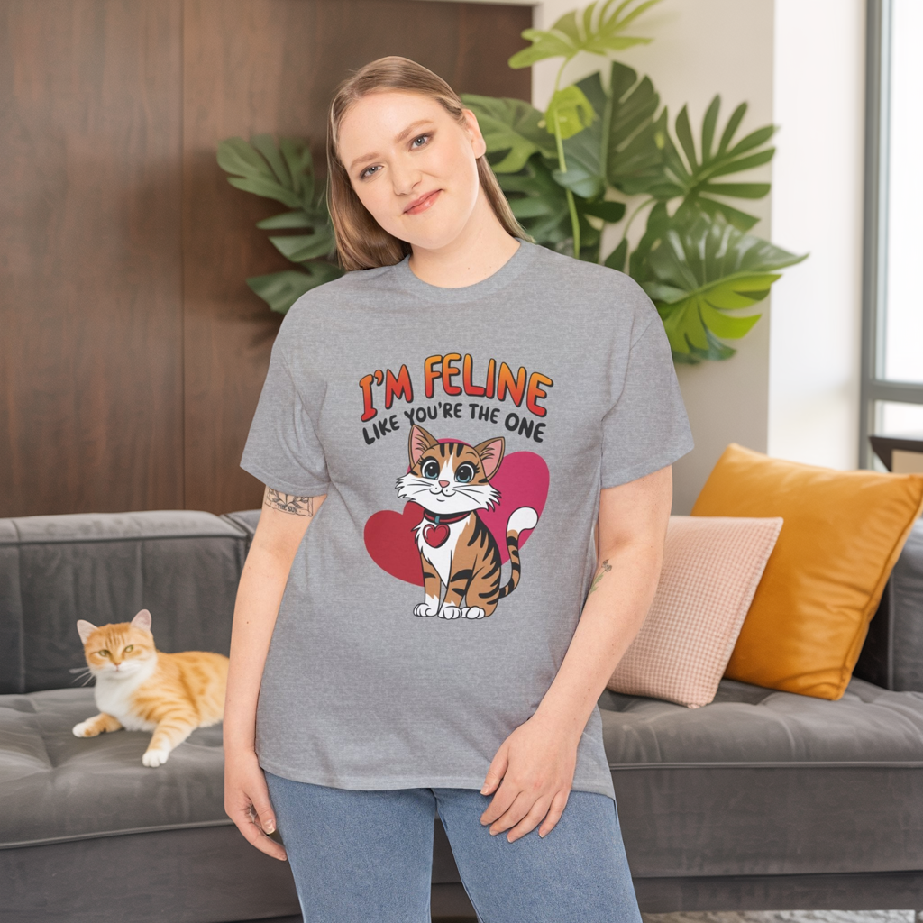 I’m Feline Like You’re The One Shirt, Cute Cat Valentine Tee, Funny Cat Love Graphic TShirt, Romantic Gift For Her Him, Cat Pun Shirt
