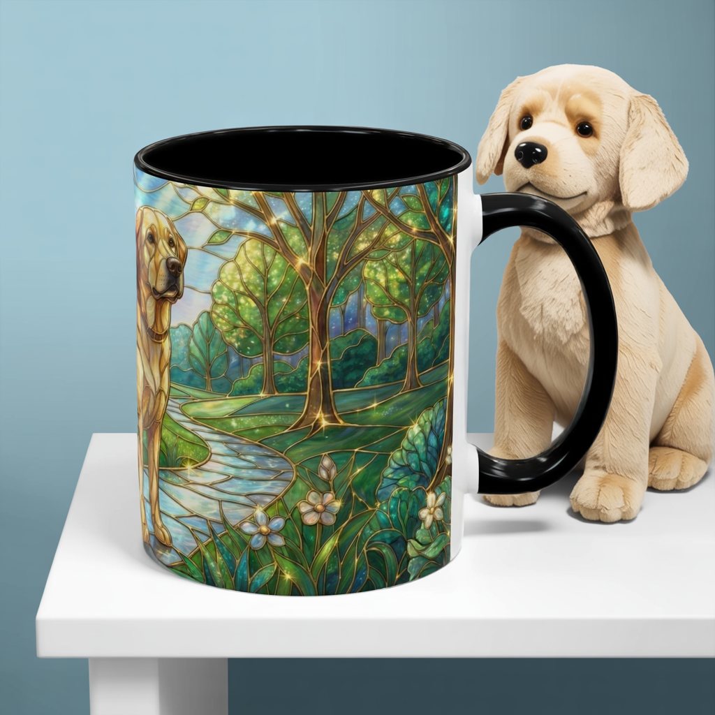 Stained Glass Labrador Mug, Dog Lover Coffee Mug, Labrador Retriever Art Cup, Pet Memorial Gift, Colorful Dog Mug, Nature Art Mug