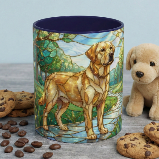 Stained Glass Labrador Mug, Dog Lover Coffee Mug, Labrador Retriever Art Cup, Pet Memorial Gift, Colorful Dog Mug, Nature Art Mug