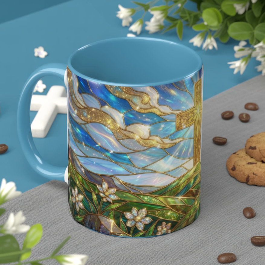 Stained Glass Cross Mug, Christian Coffee Mug, Faith Inspired Art Cup, Religious Gift For Women Men, Inspirational Christian Mug
