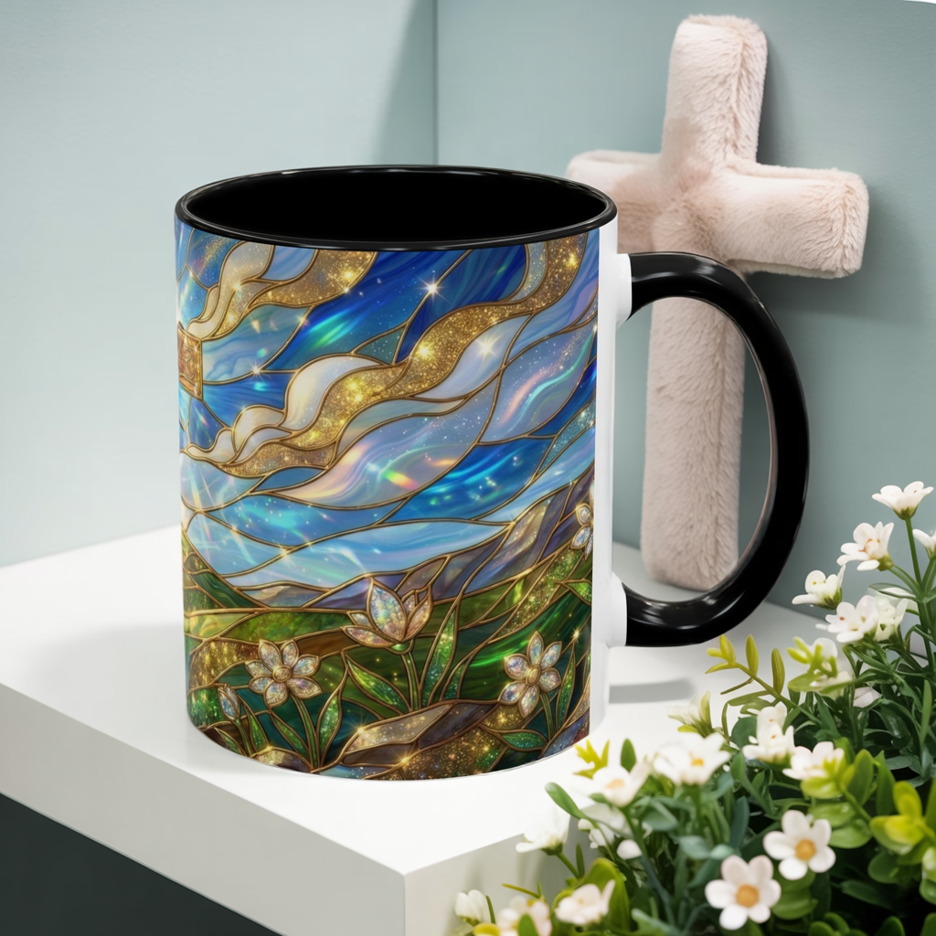 Stained Glass Cross Mug, Christian Coffee Mug, Faith Inspired Art Cup, Religious Gift For Women Men, Inspirational Christian Mug