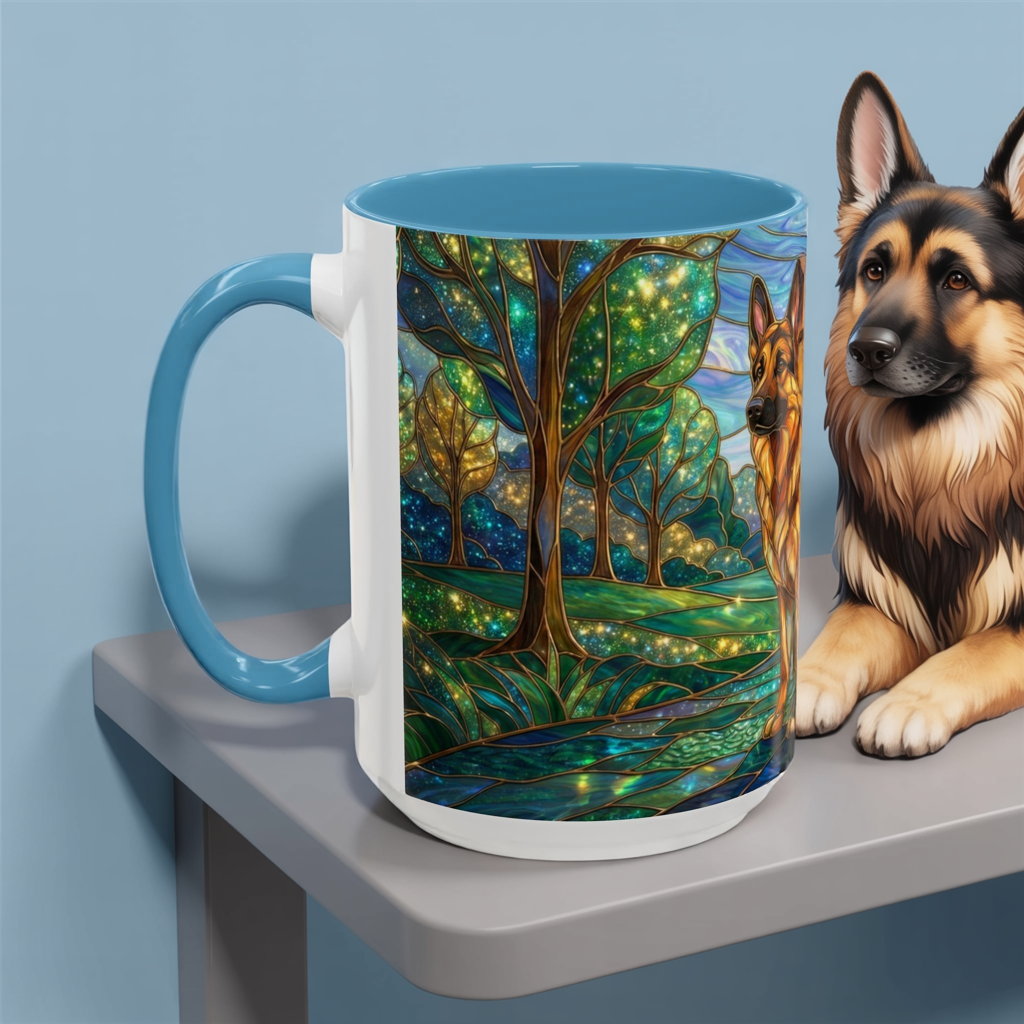Stained Glass German Shepherd Mug, Dog Lover Coffee Mug, German Shepherd Art Cup, Pet Memorial Gift, Colorful Dog Mug, Nature Art Mug