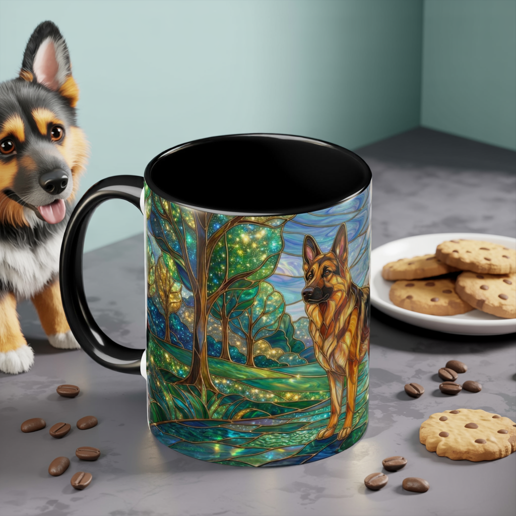 Stained Glass German Shepherd Mug, Dog Lover Coffee Mug, German Shepherd Art Cup, Pet Memorial Gift, Colorful Dog Mug, Nature Art Mug