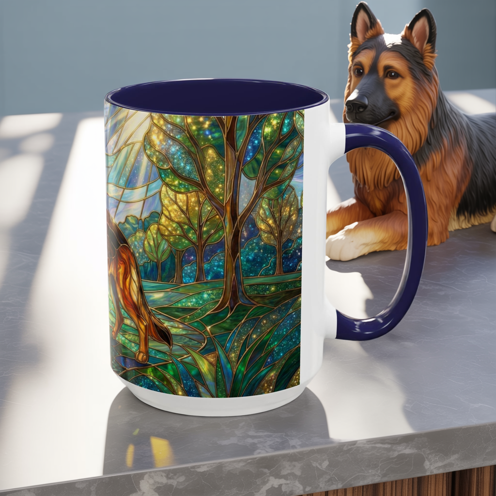 Stained Glass German Shepherd Mug, Dog Lover Coffee Mug, German Shepherd Art Cup, Pet Memorial Gift, Colorful Dog Mug, Nature Art Mug