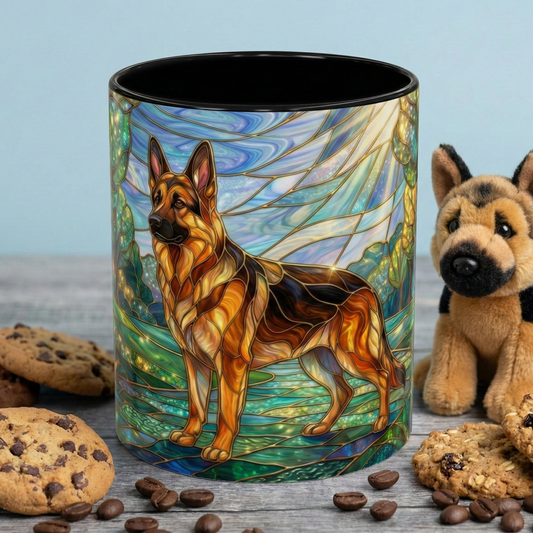 Stained Glass German Shepherd Mug, Dog Lover Coffee Mug, German Shepherd Art Cup, Pet Memorial Gift, Colorful Dog Mug, Nature Art Mug