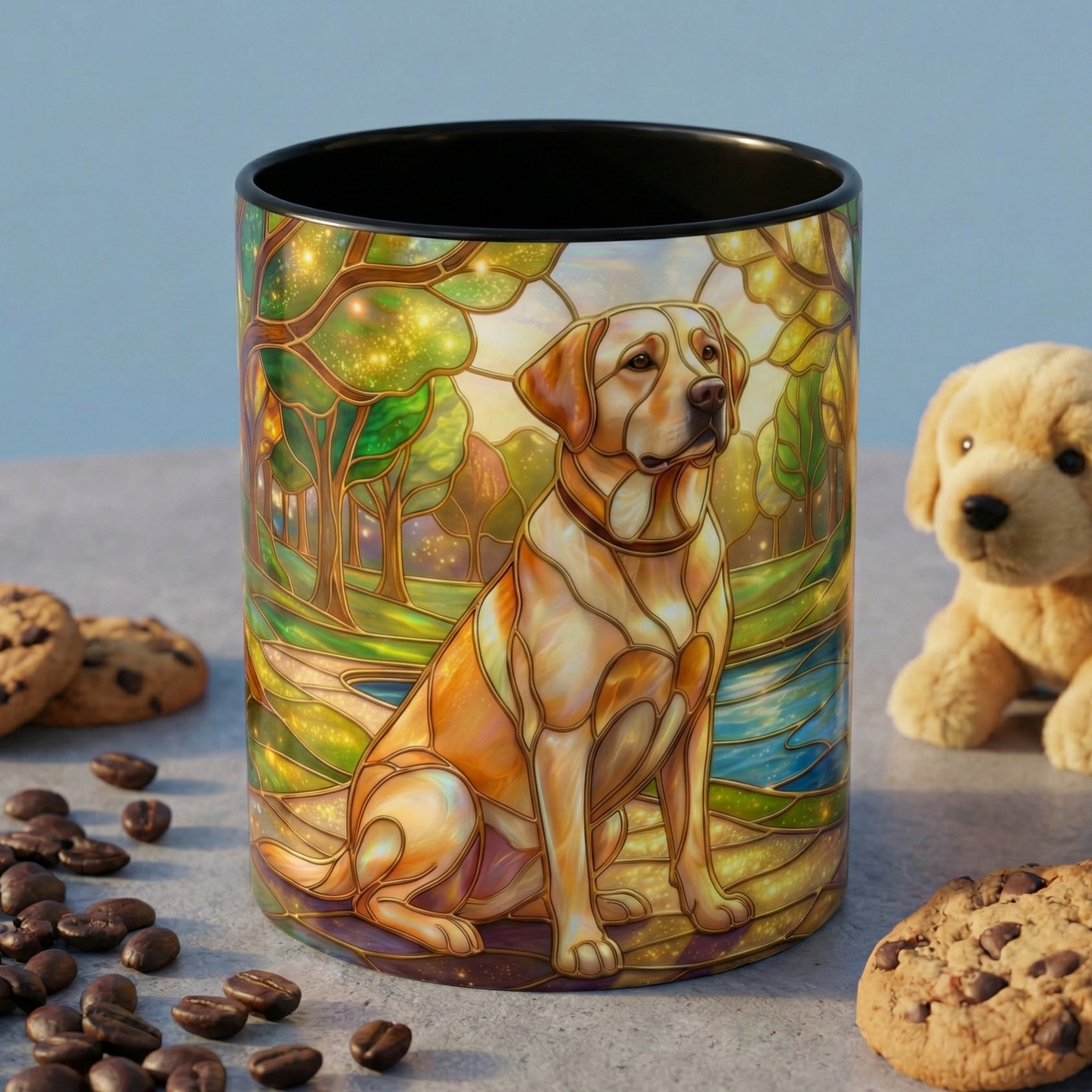 Stained Glass Labrador Mug, Dog Lover Coffee Mug, Labrador Retriever Art Cup, Pet Memorial Gift, Colorful Dog Mug, Nature Art Mug