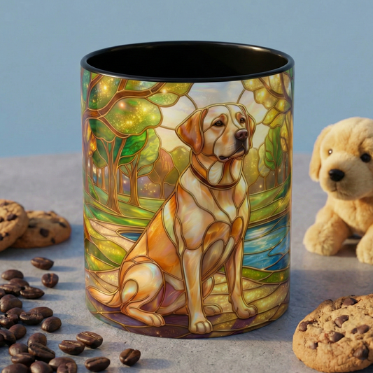 Stained Glass Labrador Mug, Dog Lover Coffee Mug, Labrador Retriever Art Cup, Pet Memorial Gift, Colorful Dog Mug, Nature Art Mug